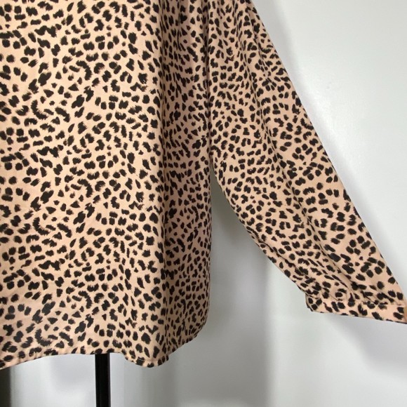 APT 9 Women's XL Black Lace Contrast Tan Cheetah Print Flowy Chic Blouse - Picture 3 of 7